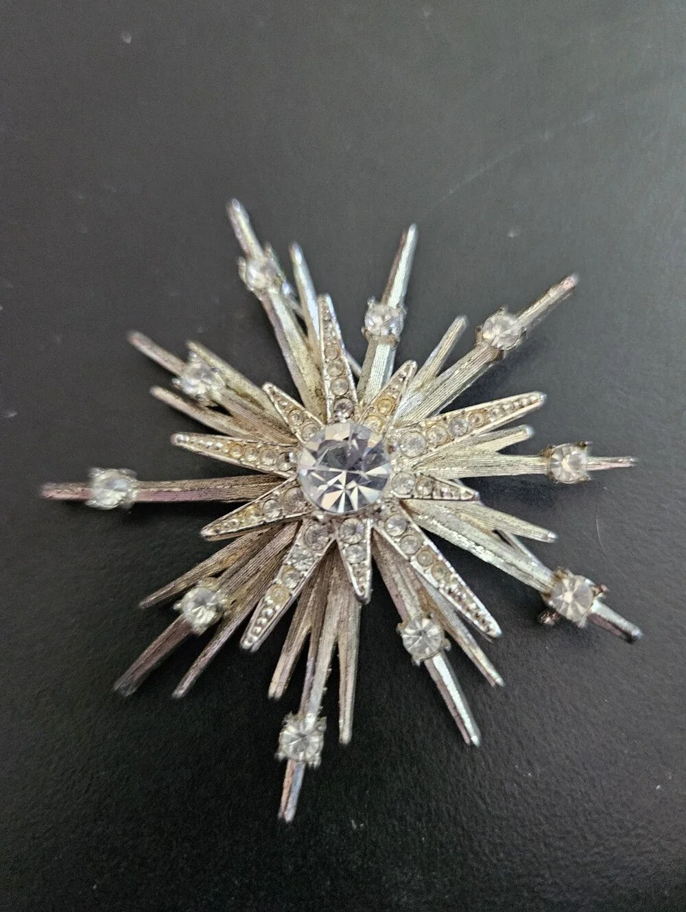 Avon Silver-tone Starburst Crystal Brooch